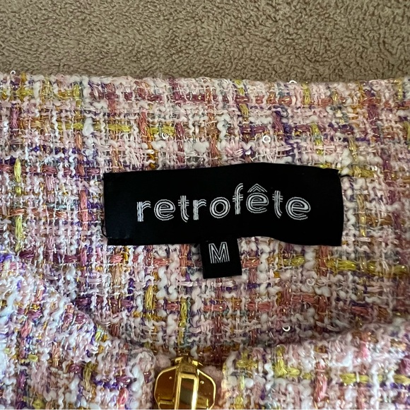 NWOT Retrofete tweed zip jacket size M pink gold white C1 - Picture 5 of 9